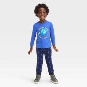 Boys 2pc Dreidel Hanukkah Long Sleeve T-Shirt and Fleece Jogger Pants Set blue